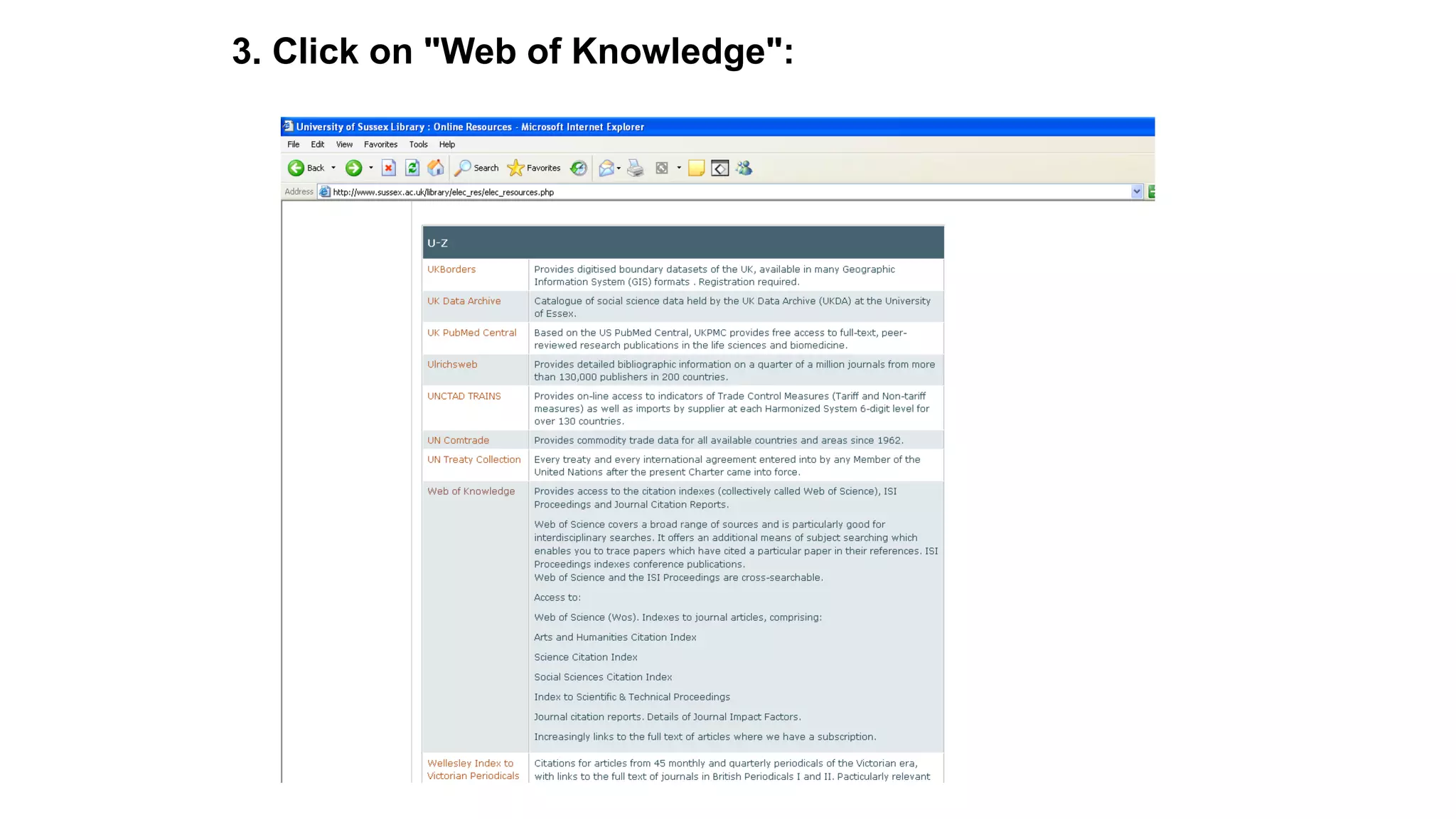 3. Click on "Web of Knowledge":
 