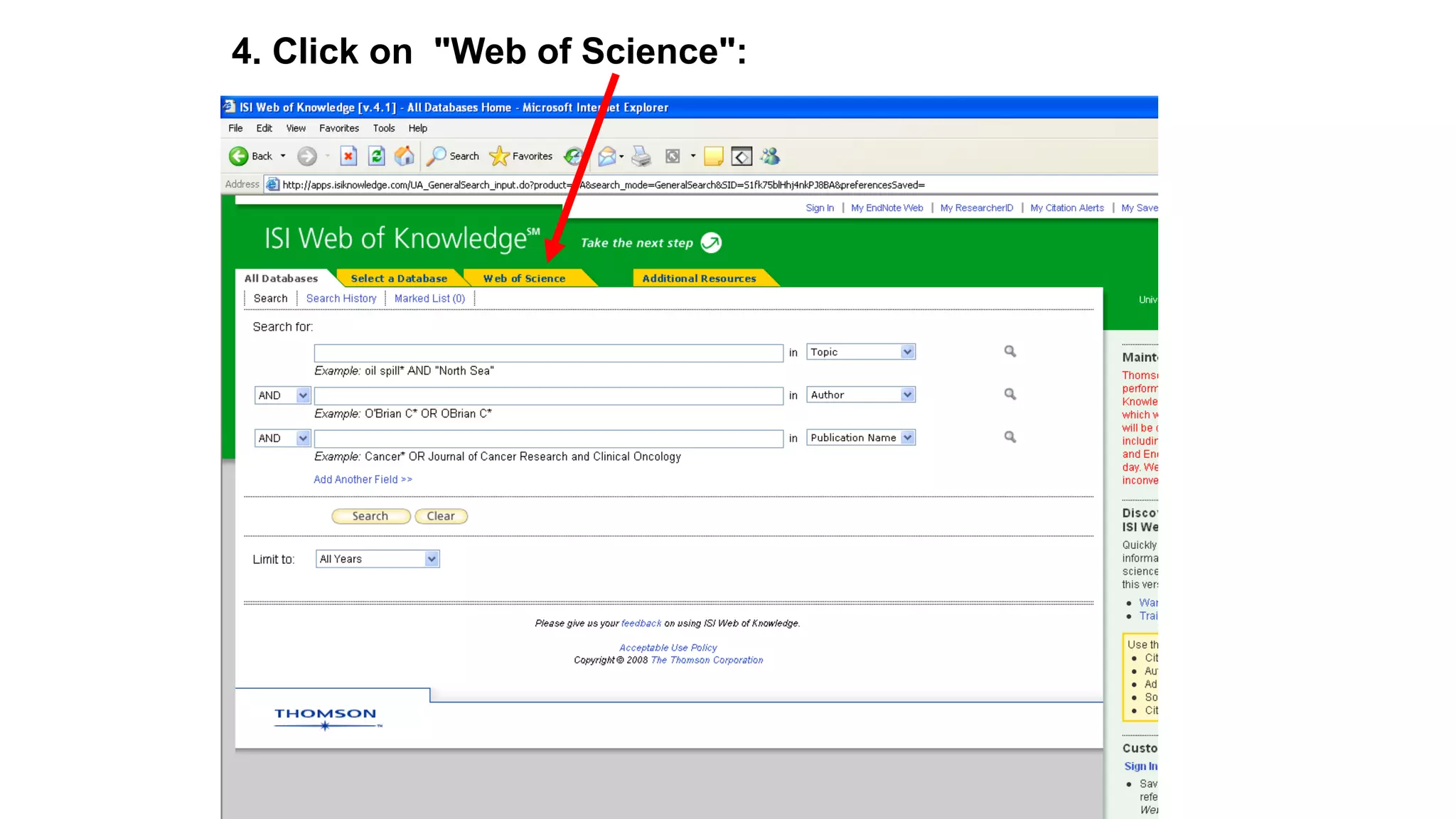 4. Click on "Web of Science":
 
