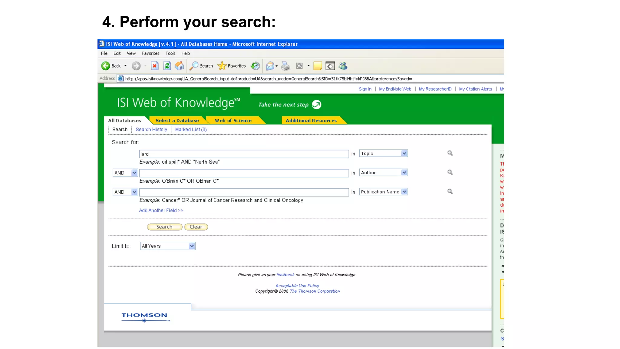 4. Perform your search:
 