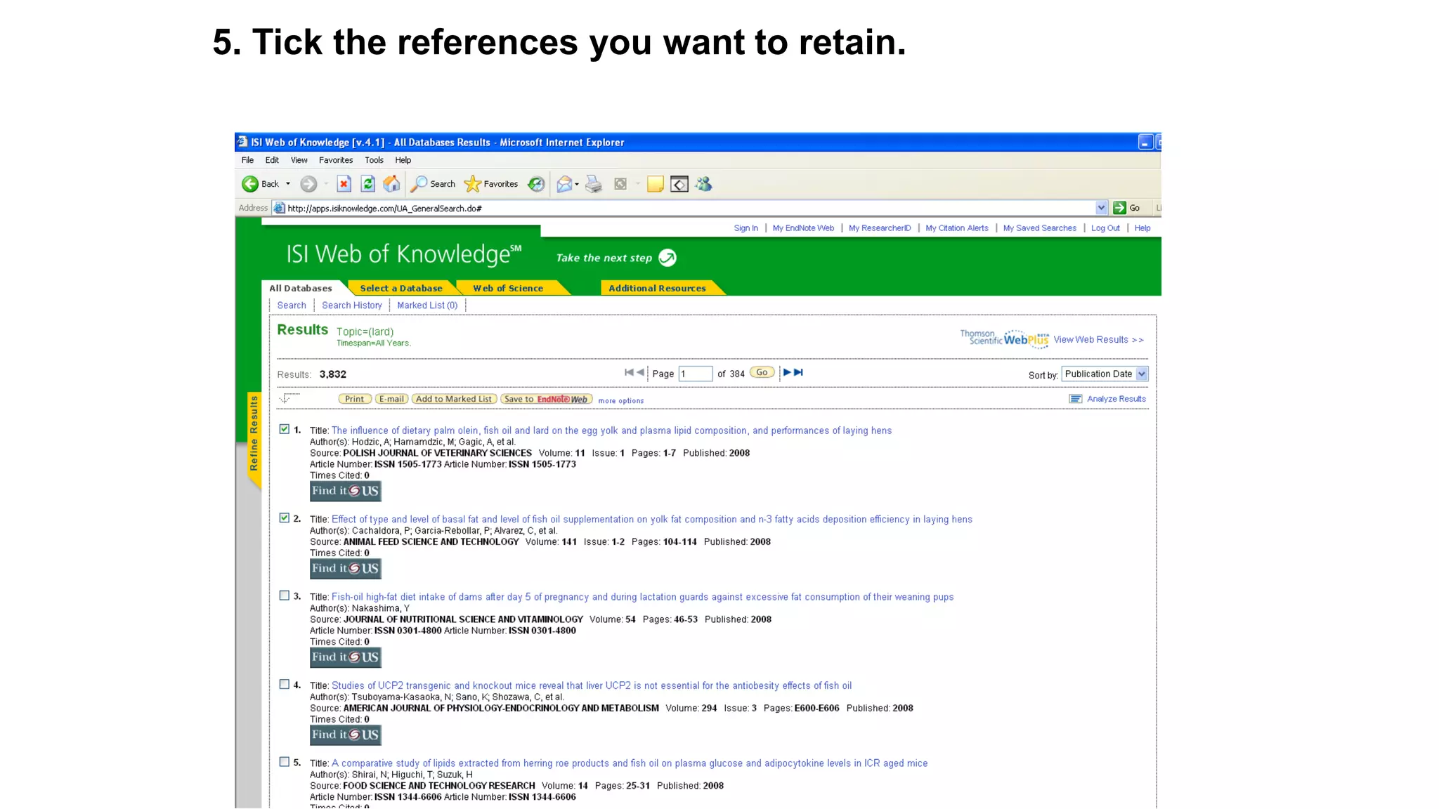 5. Tick the references you want to retain.
 