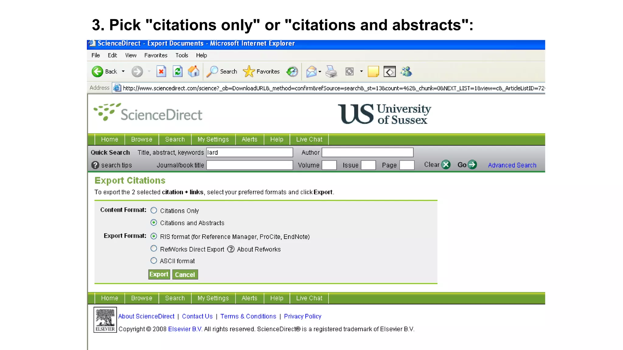 3. Pick "citations only" or "citations and abstracts":
 