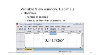 Variable View window: Decimals
● Decimals
● Number of decimals
● It has to be less than or equal to 16
3.14159265
Ashok Pandey, Associate Research Fellow 88
 