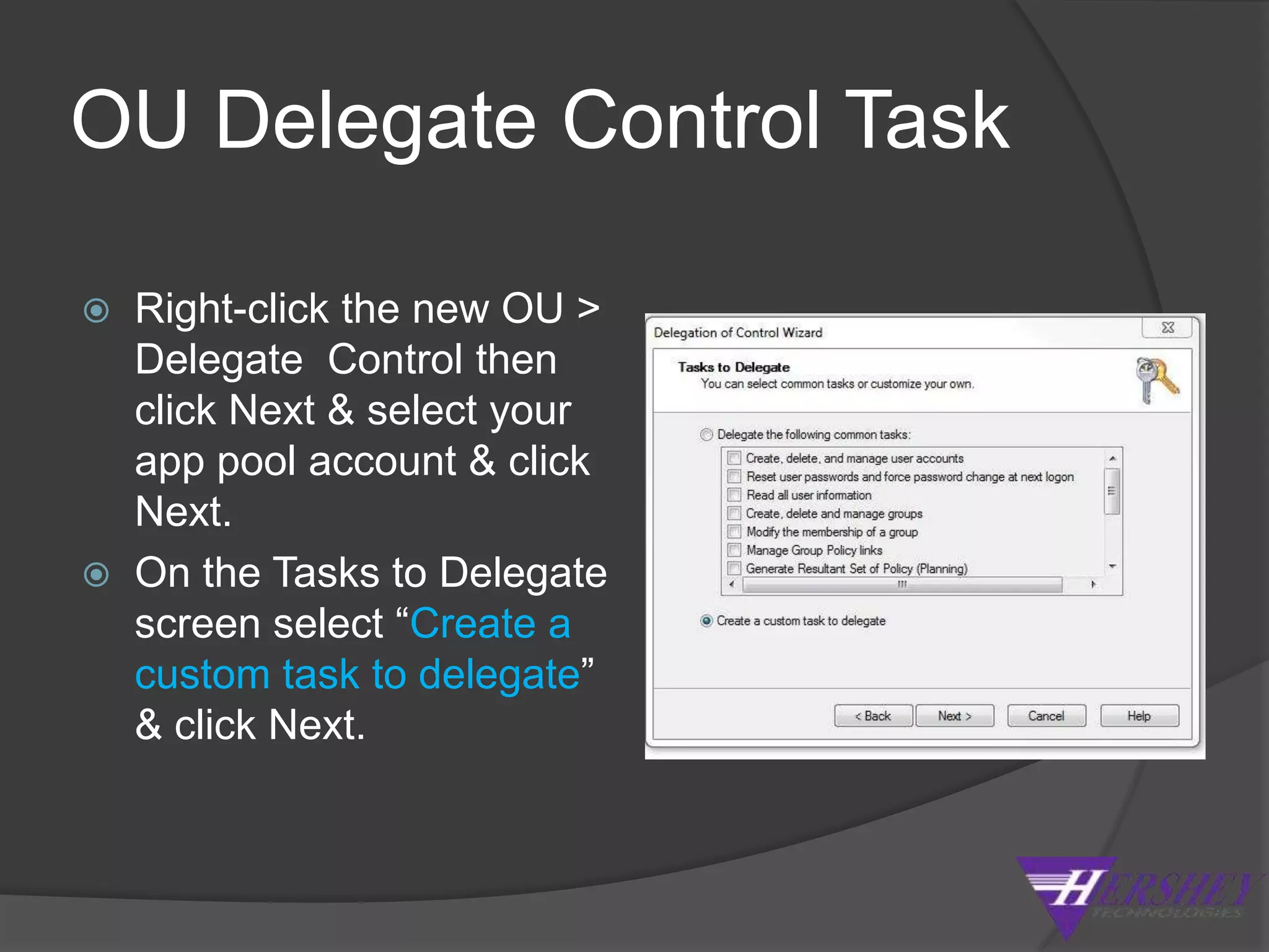 Configure Exchange cont.Accept the default “None” for the authentication settings, click Next.The address of the hub transport should be listed automatically, you may need to add one here based on your environment.  Click Next, then Finish.