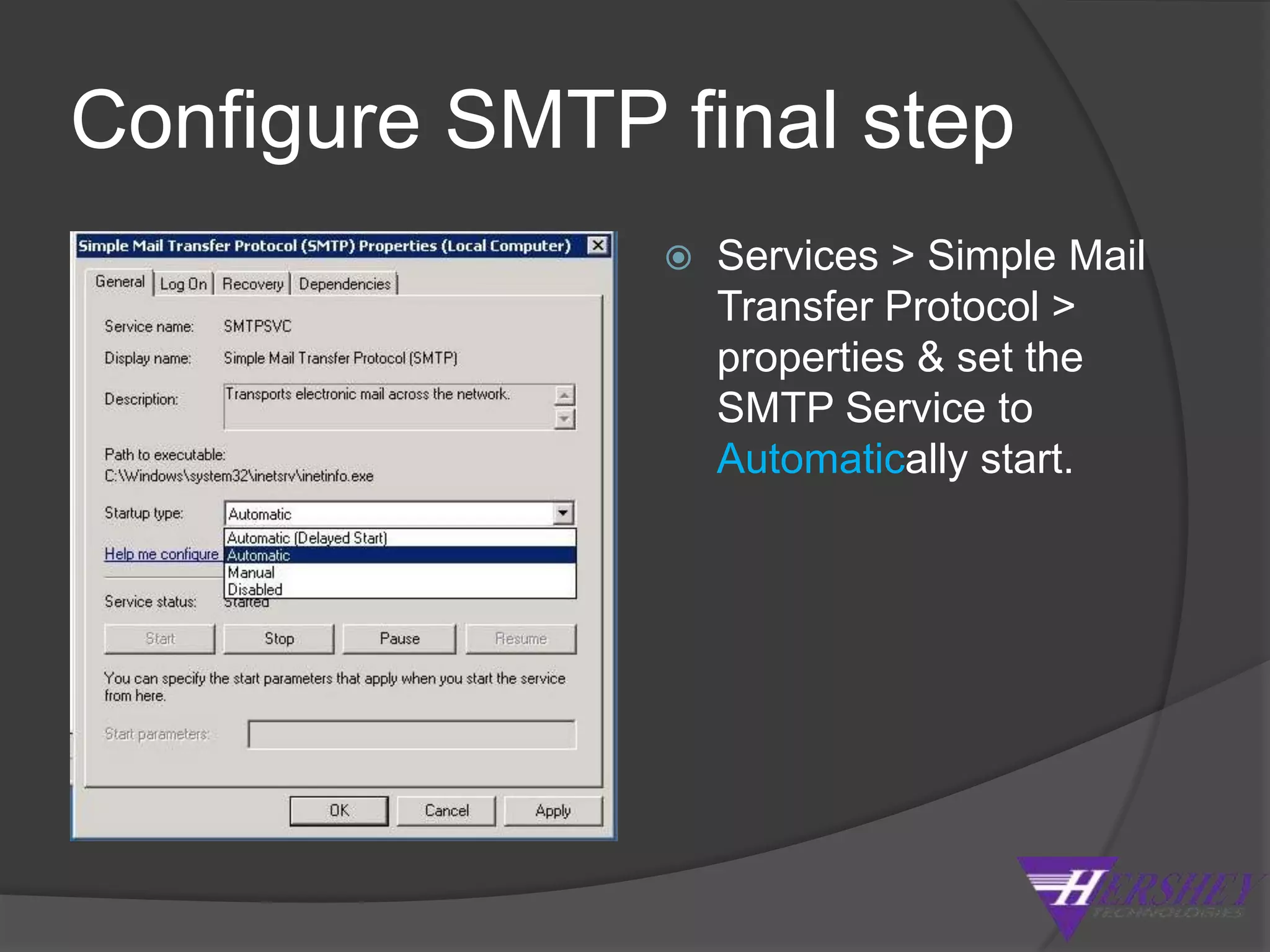 Configure SMTP cont.Click the Connection button and ensure that “All except the list below” radio button is selected and click ok.