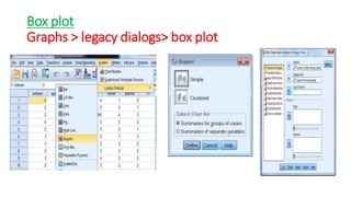 Box plot
Graphs > legacy dialogs> box plot
 
