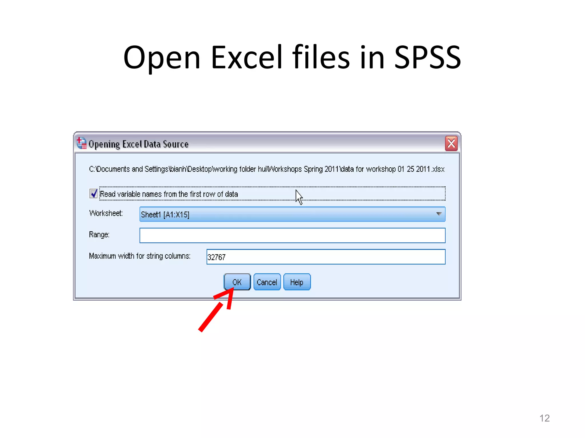 Open Excel files in SPSS 
12 
 