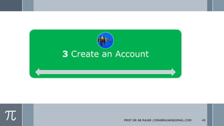 3 Create an Account
PROF DR AB RAJAR //DRABRAJAR@GMAIL.COM 45
 