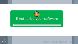 5 Authorize your software
PROF DR AB RAJAR //DRABRAJAR@GMAIL.COM 60
 
