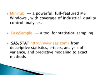data analysis techniques and statistical softwares | PPTX