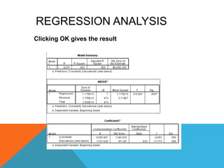 REGRESSION ANALYSIS
Clicking OK gives the result
 