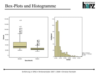 Einführung in SPSS • Wintersemester 2007 / 2008 • Christian Reinboth
Box-Plots und Histogramme
 