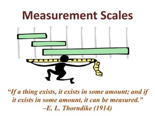 Measurement Scales




“If a thing exists, it exists in some amount; and if
  it exists in some amount, it can be measured.”
               –E. L. Thorndike (1914)
 