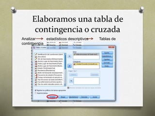 Elaboramos una tabla de
contingencia o cruzada
Analizar estadísticos descriptivos Tablas de
contingencia