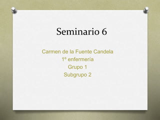Seminario 6
Carmen de la Fuente Candela
1º enfermería
Grupo 1
Subgrupo 2