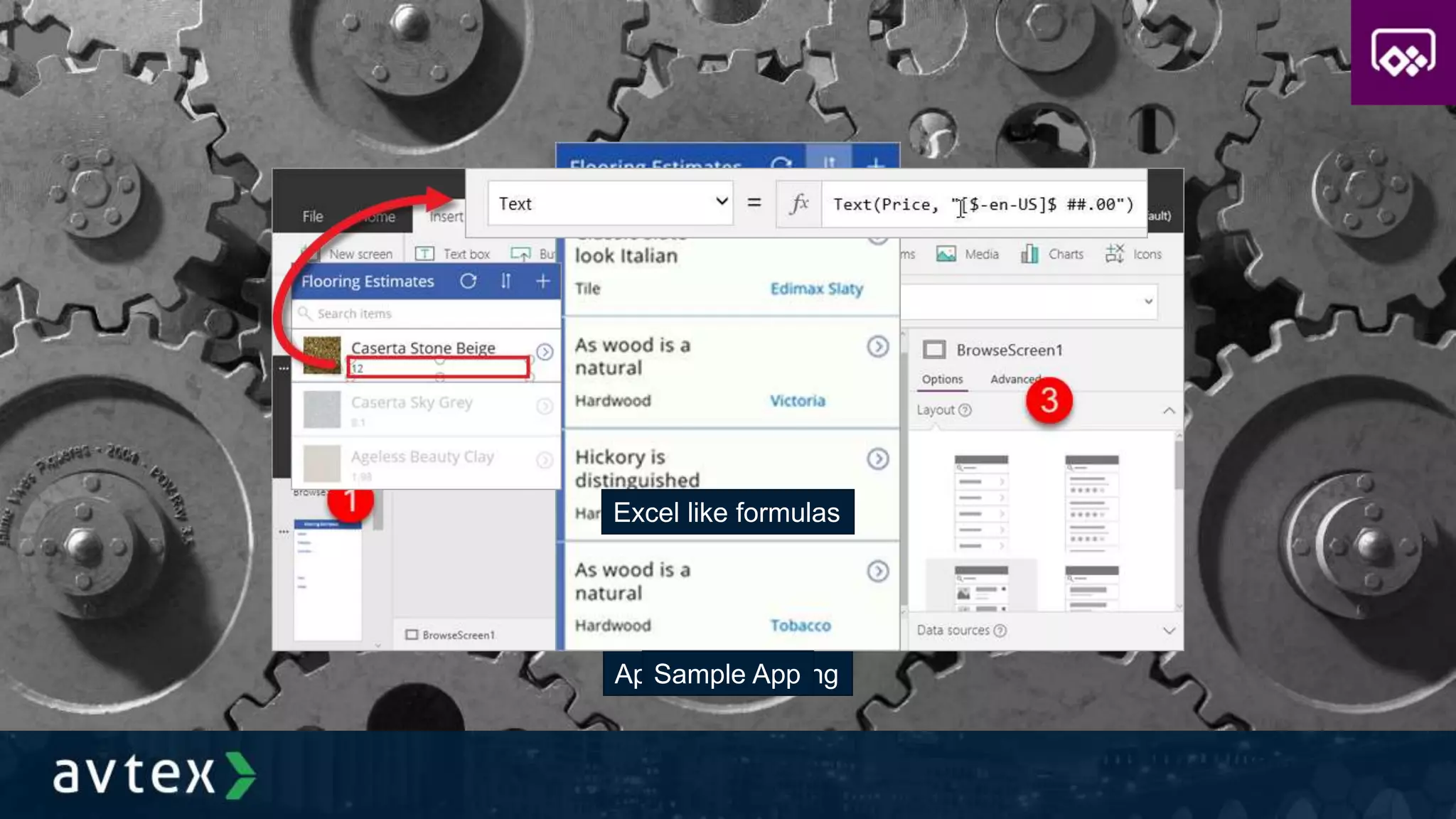 App Studio EditingSample App
Excel like formulas
 
