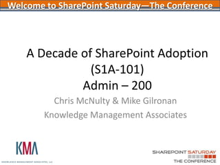 A decade of SharePoint Adoption Strategies,[object Object],SharePoint Saturday the Conference,[object Object],August 2011,[object Object]