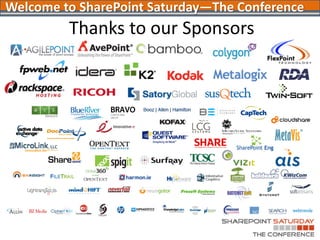 Welcome to SharePoint Saturday—The Conference
        Thanks to our Sponsors
Thanks to Our Other Sponsors!
 