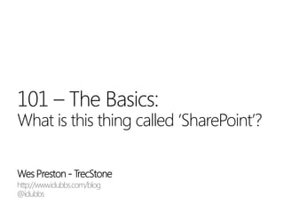 101 – The Basics:
What is this thing called ‘SharePoint’?
 