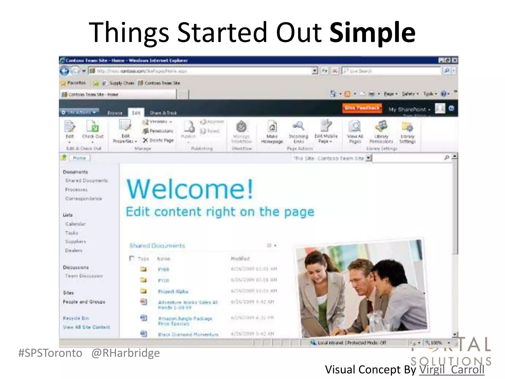 Things Started Out Simple




#SPSToronto @RHarbridge
                             Visual Concept By Virgil Carroll
 