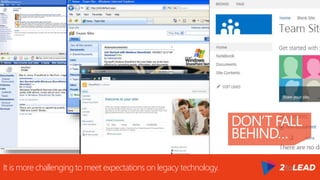 DON’T FALL
BEHIND…
It is more challenging to meet expectations on legacy technology.
 