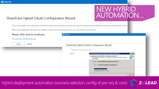 NEW HYBRID
AUTOMATION…
Hybrid deployment automation (scenario selection, config of pre-req & core)
 