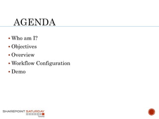 3
 Who am I?
 Objectives
 Overview
 Workflow Configuration
 Demo
 