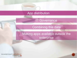 App distribution
Combining this data
Making apps available outside the
enterprise
IT Governance
 