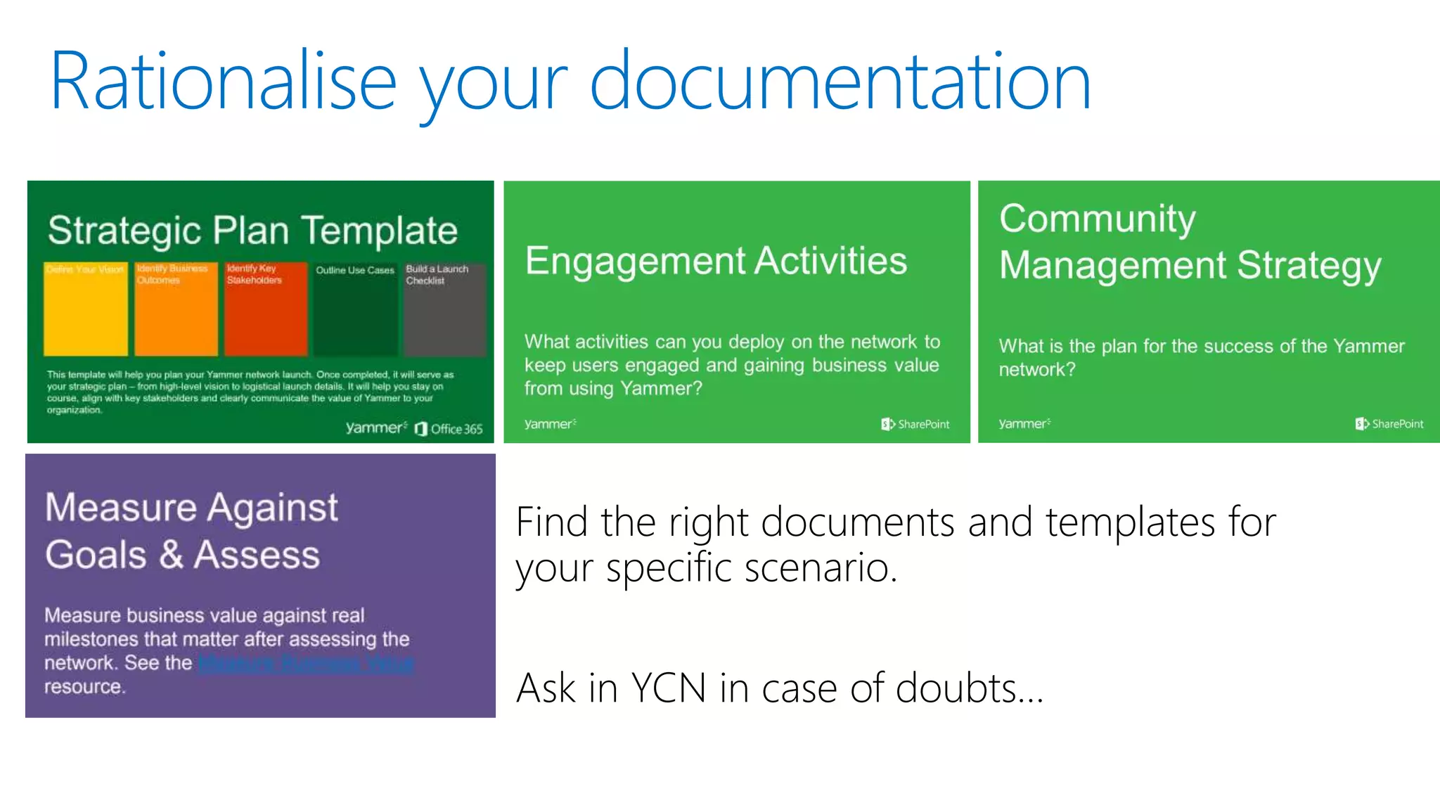 Find the right documents and templates for
your specific scenario.
Ask in YCN in case of doubts…
 