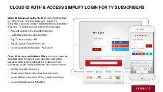 CLOUD ID AUTH & ACCESS SIMPLIFY LOGIN FOR TV SUBSCRIBERS
Cloud ID Advanced Authentication is the IDM platform
for ISP and ...