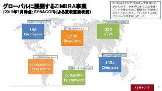5
グローバルに展開するZIMBRA事業
(2015年7月時点：SYNACORによる買収直前状況）
Contains proprietary and confidential information owned by Synacor, Inc....