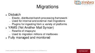 70Contains proprietary and confidential information owned by Synacor, Inc. © / 2016 Synacor, Inc.
Migrations
 Disbatch
 ...
