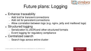 77Contains proprietary and confidential information owned by Synacor, Inc. © / 2016 Synacor, Inc.
Future plans: Logging
 ...
