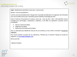 | 23
COMMUNICATIONS AUX
PROPRIÉTAIRES DE SITES
 