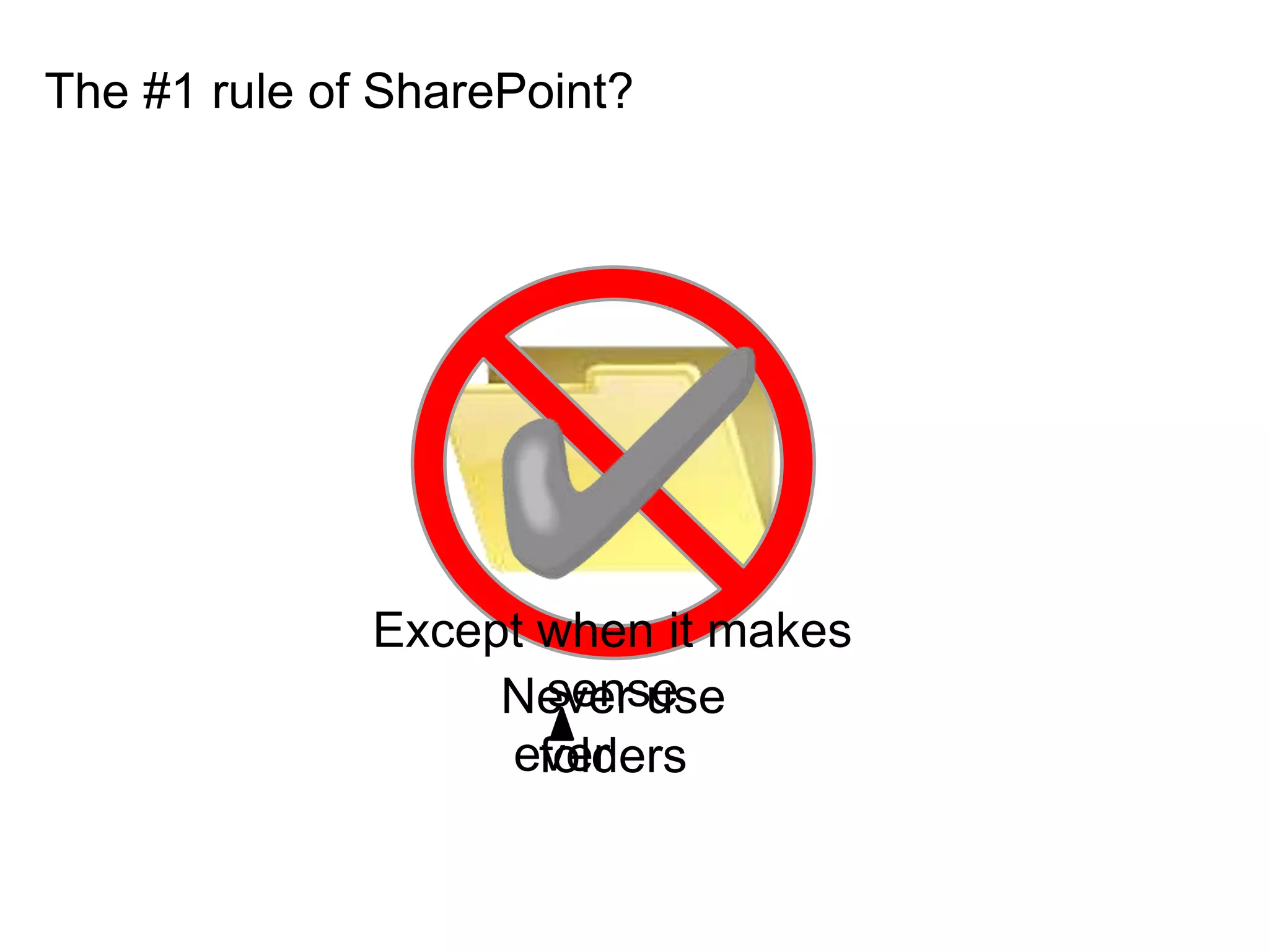 The #1 rule of SharePoint?
Never use
folders
Except when it makes
sense
ever
 