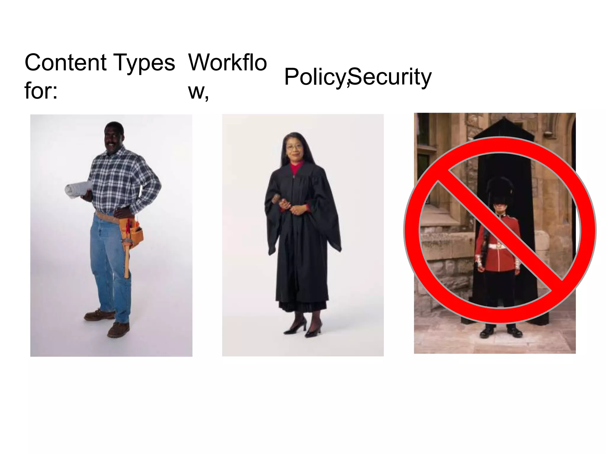 Content Types
for:
Workflo
w,
Policy,Security
 