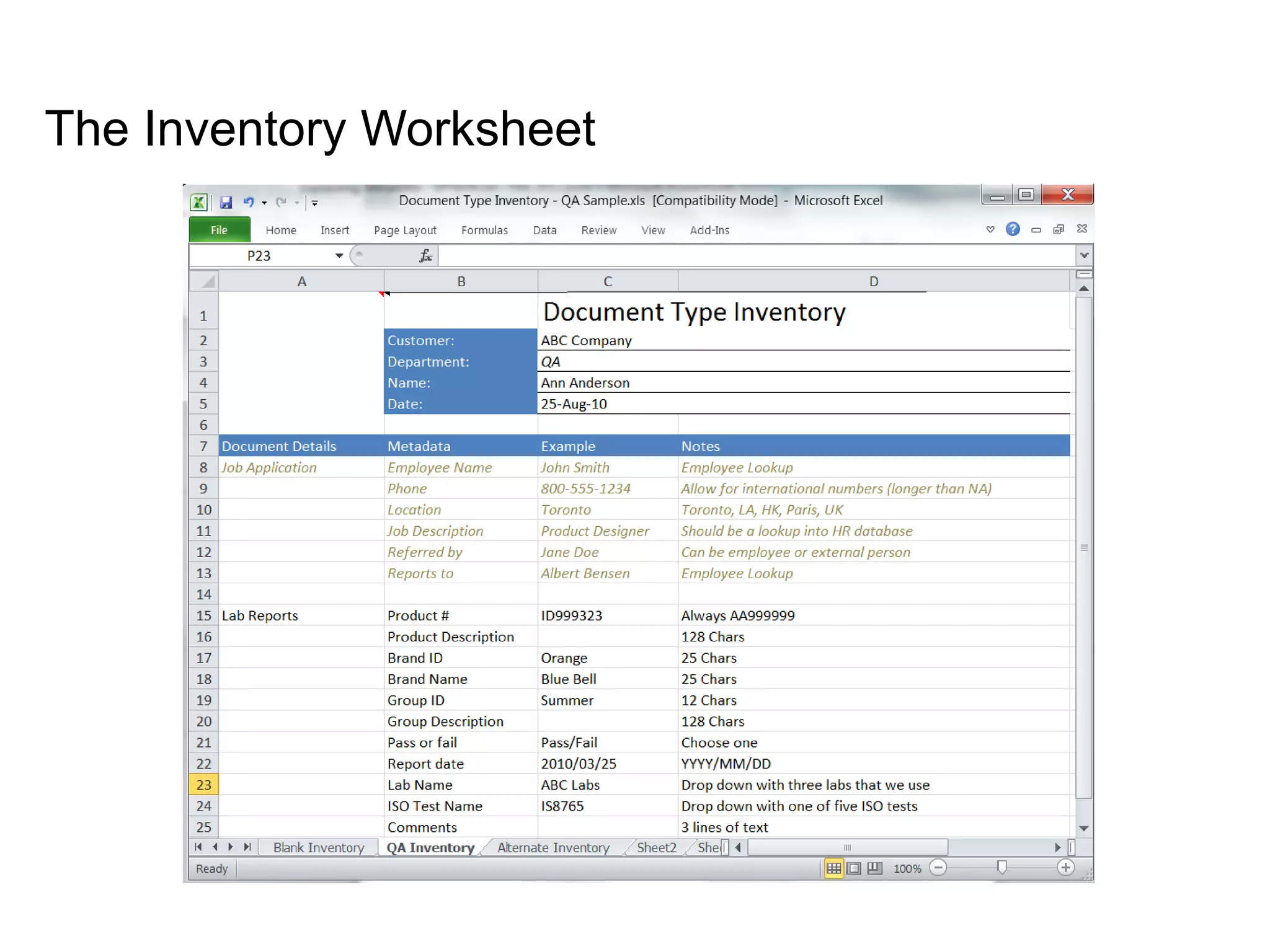The Inventory Worksheet
 