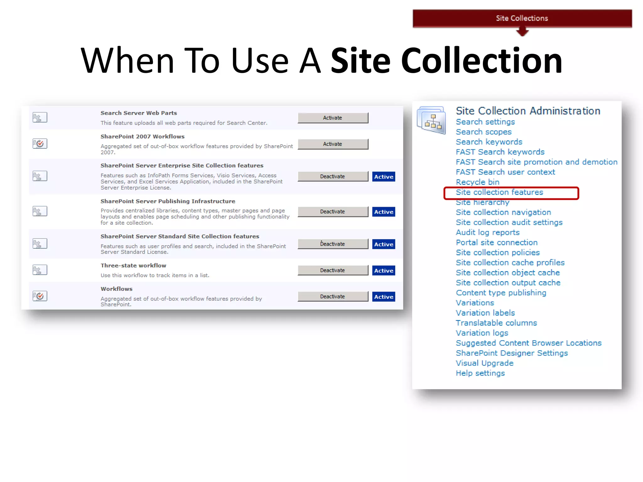 When To Use A Site Collection
 