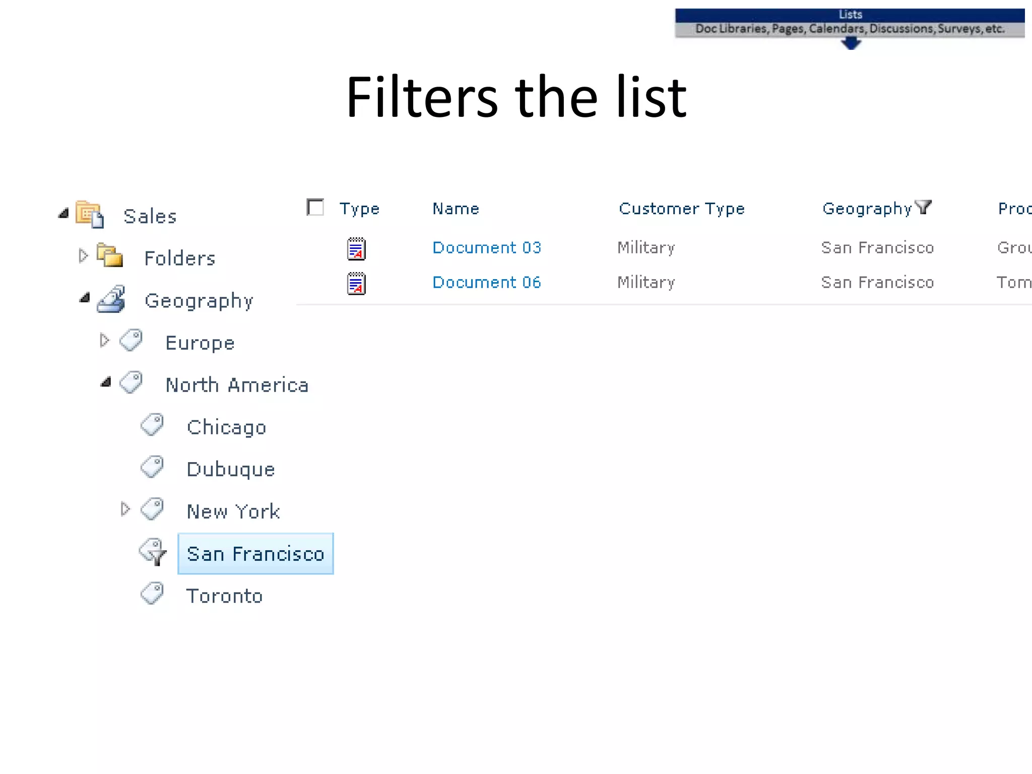 Filters the list
 