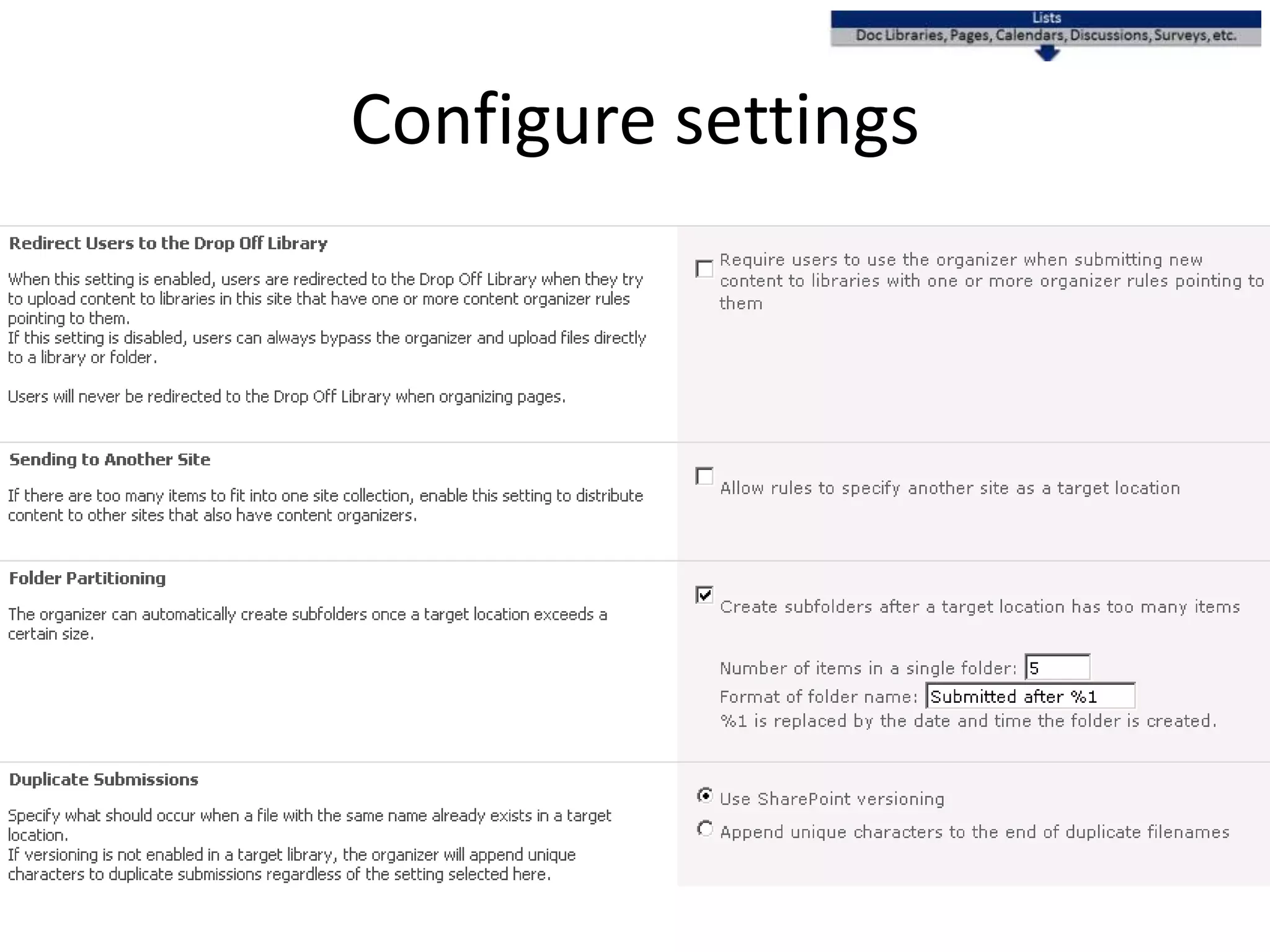 Configure settings
 