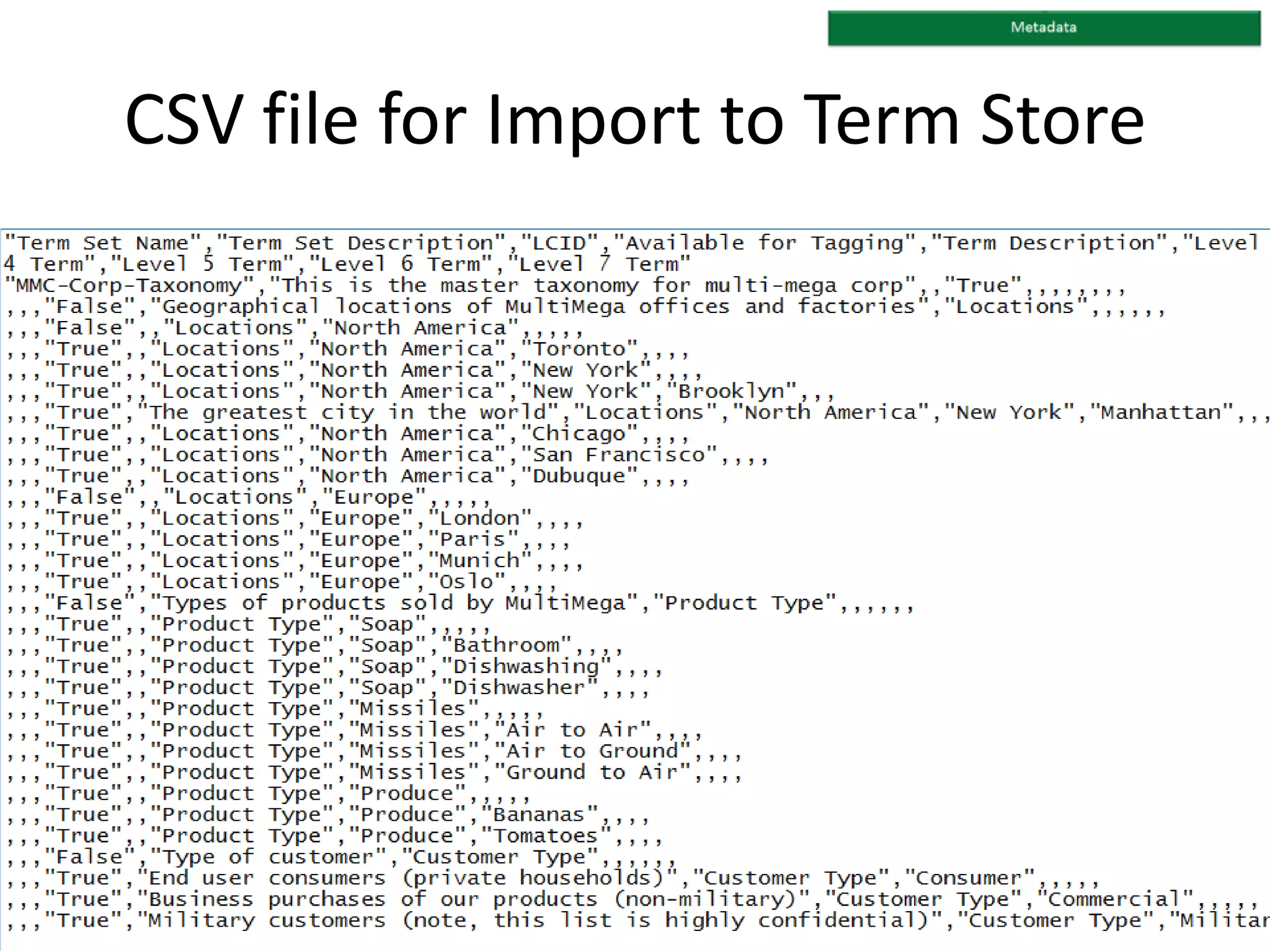 CSV file for Import to Term Store
 