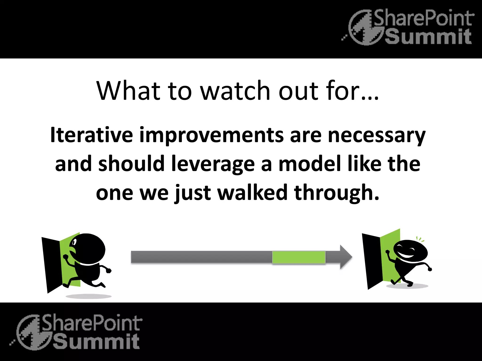 What to watch out for…
Iterative improvements are necessary
and should leverage a model like the
one we just walked through.
 