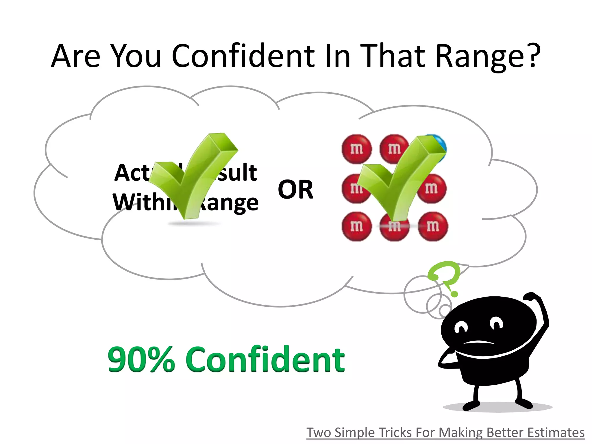 Are You Confident In That Range?
Two Simple Tricks For Making Better Estimates
ORWithin Range
Actual Result
90% Confident
 