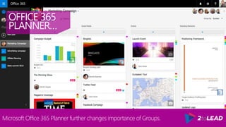 OFFICE 365
PLANNER…
Microsoft Office 365 Planner further changes importance of Groups.
 