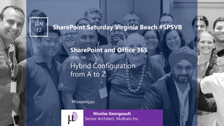 LEVEL 100
SharePoint and Office 365
Hybrid Configuration
from A to Z
JAN
12 SharePoint Saturday Virginia Beach #SPSVB
Nicolas Georgeault
Senior Architect, MuBrain Inc.
#PowerApps
 