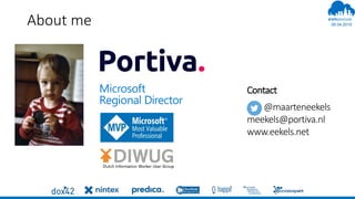 06.04.2019
#
About me
Contact
@maarteneekels
meekels@portiva.nl
www.eekels.net
 