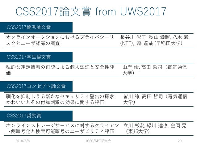 ユーザブルセキュリティワークショップ Uws 2017発表論文の特徴分析