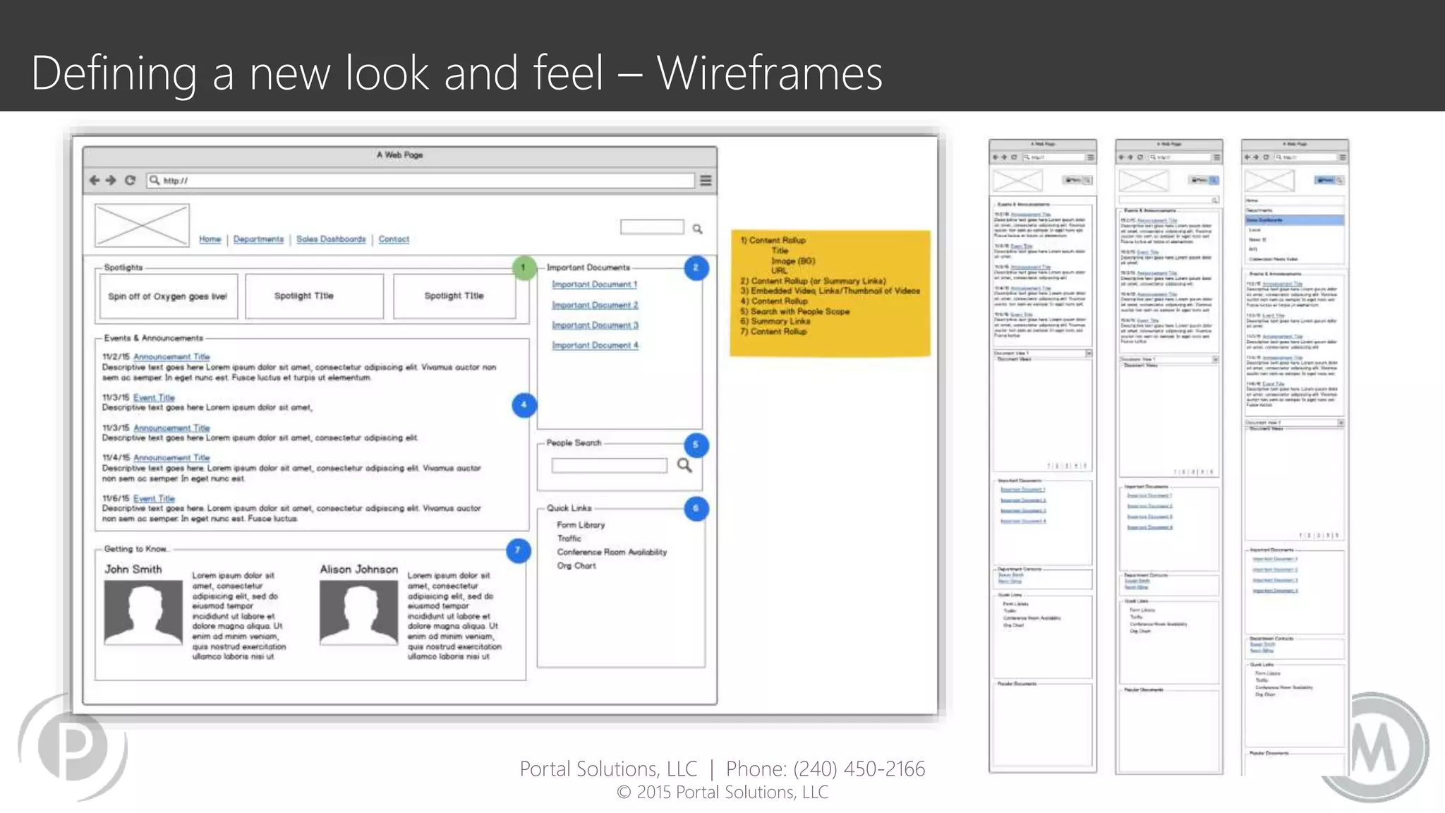 Defining a new look and feel – Wireframes
Portal Solutions, LLC | Phone: (240) 450-2166
© 2015 Portal Solutions, LLC
 