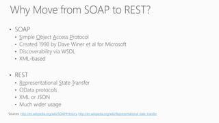Sources: http://en.wikipedia.org/wiki/SOAP#History, http://en.wikipedia.org/wiki/Representational_state_transfer
 