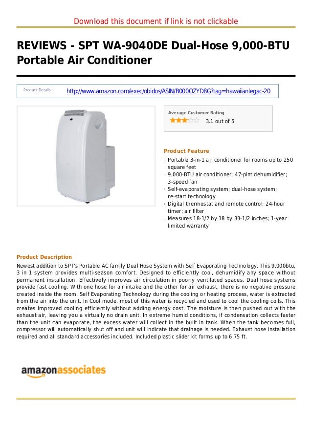 Spt wa 9040 de dualhose 9000btu portable air conditioner