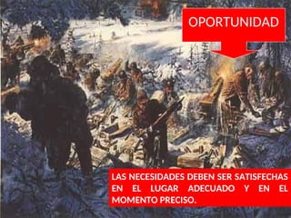 LAS NECESIDADES DEBEN SER SATISFECHAS
EN EL LUGAR ADECUADO Y EN EL
MOMENTO PRECISO.
OPORTUNIDAD
 